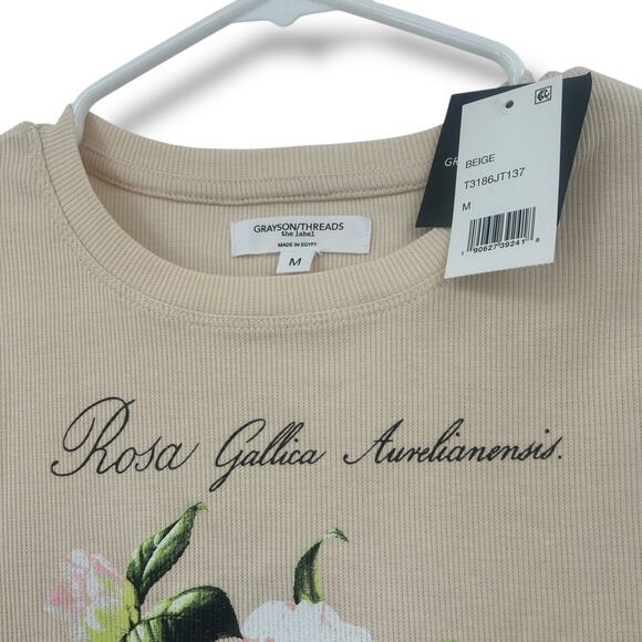 NEW Grayson Threads Crop Top Size Medium Rose Paris Floral Ruffle Scalloped NWT - Picture 3 of 6